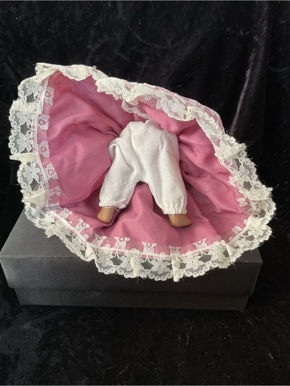 Victorian-Style Porcelain Doll in Dusty Rose Lace Dress - Picture 8 of 8